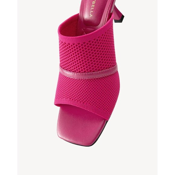 Mousse Fit Women's Mesh Heeled Sandals Slip On Square Toe Stiletto Mules Slides - Picture 3 of 5